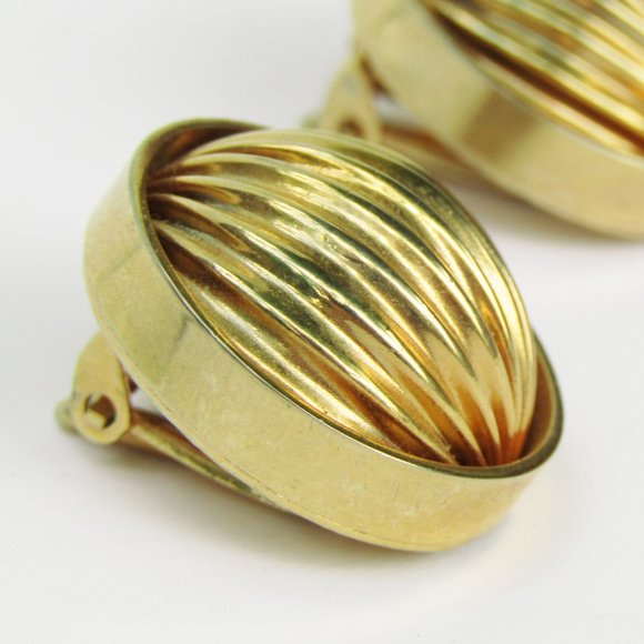 Vintage Kramer Gold Tone Dome Earrings Clip On 1950s - Picture 1 of 4